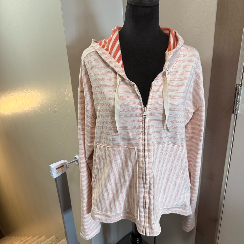 Columbia Melody Orange White Stripe Full Zip Hoodie Sweatshirt‎ Lightweight XL